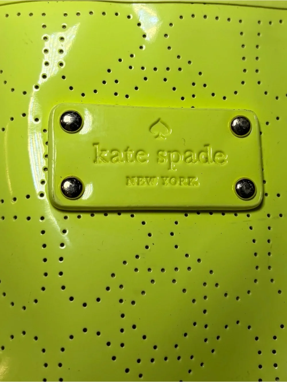 kate spade Neon Yellow Patent Tote with Perforated Floral Pattern